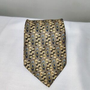 PAVIA Made in Italy‎ Silk Geometric Pattern Mens Tie Gold Blue Black